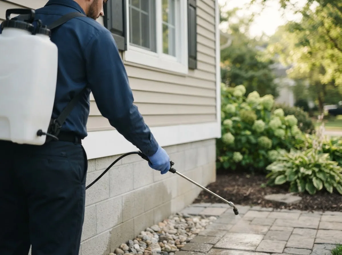 Pest control technician inspecting a home in Union, IL